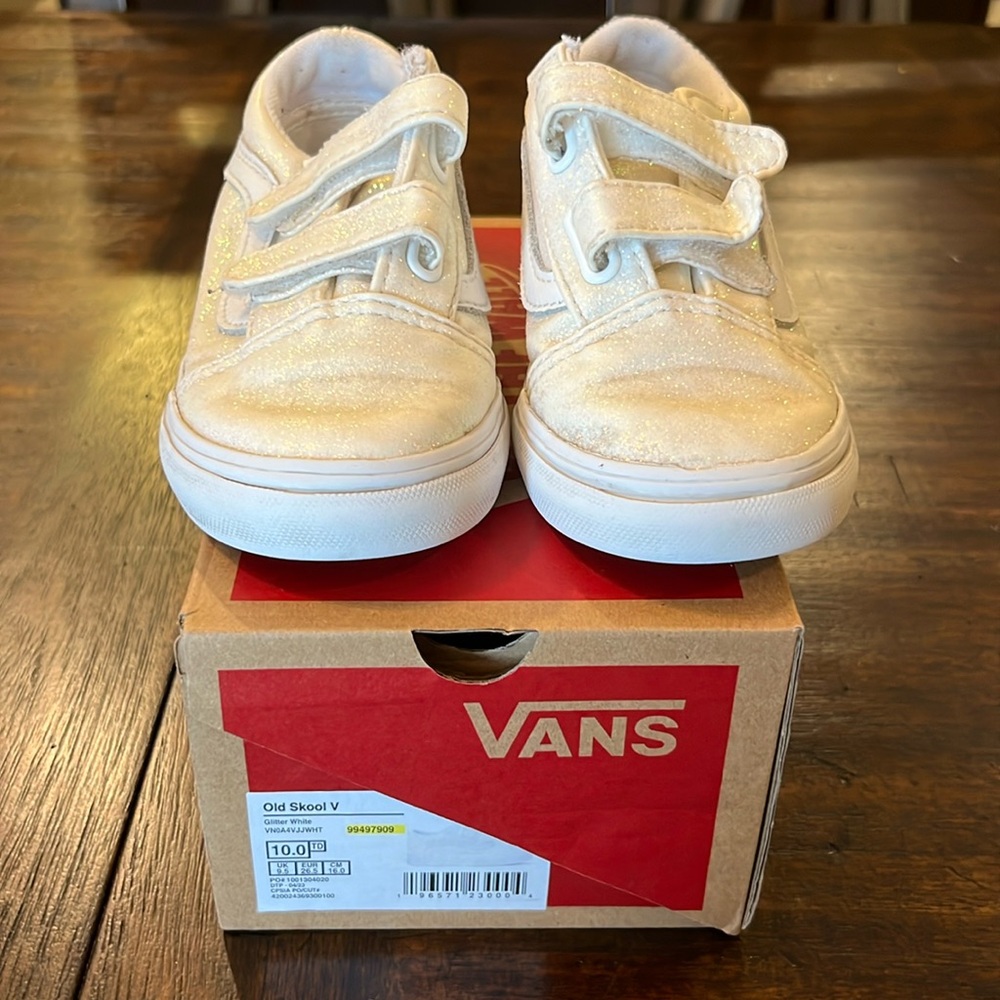 Old School vans, size 10 (toddler), glitter white
